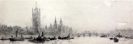 William Lionel Wyllie (1851-1931) London from Lambeth, 4.25 x 13in.